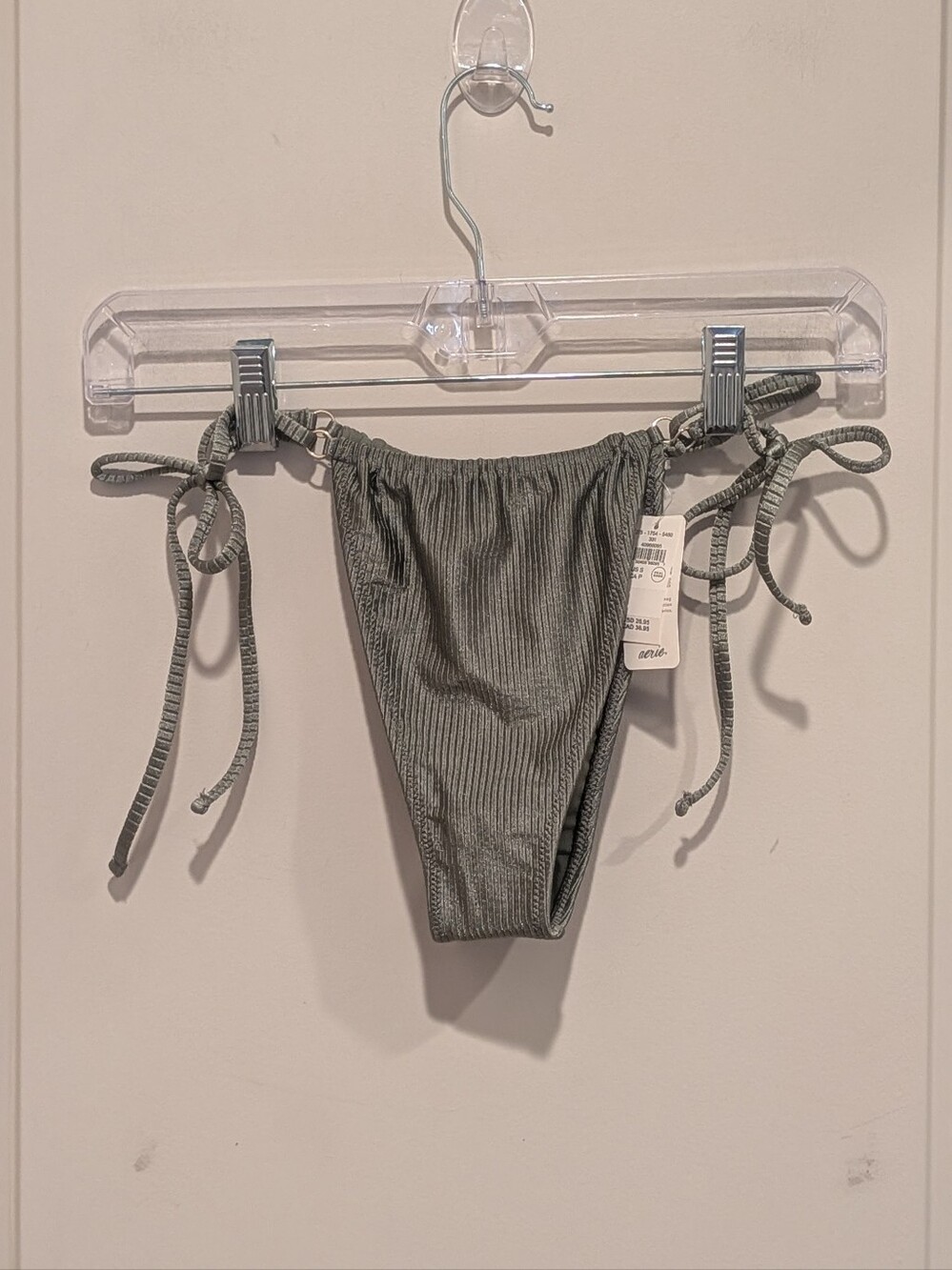 aerie Olive Green Ribbed Side-Tie Bikini Bottoms Size Small